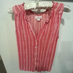 Velvet brand button down sleeveless top, like new, red and white, size XS